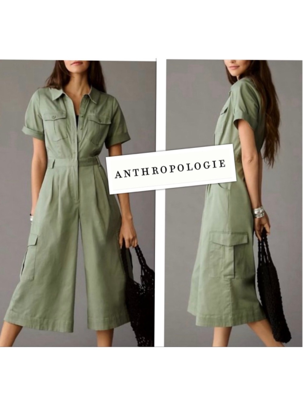 Anthropologie Twenty Six Hundred Boho Army Cargo Utility Jumpsuit Wide Leg Sz 0